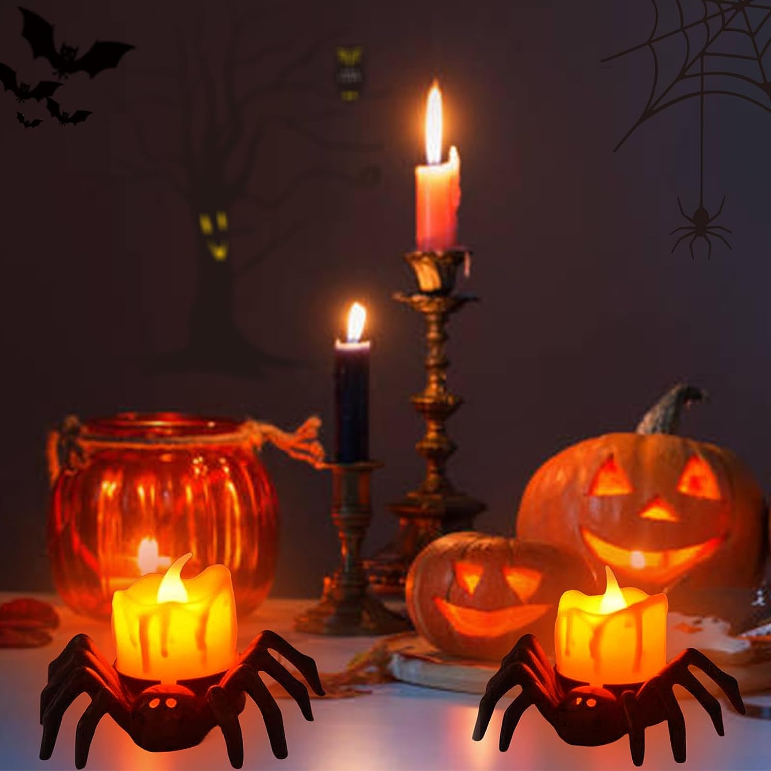 12 Pack Spider Flameless Candles. Halloween Spider Candle Lights