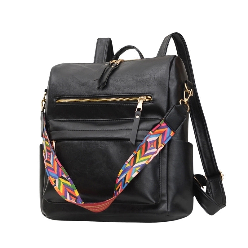 Women's Large All Seasons Pu Leather Plaid Leopard Streetwear Square Zipper Fashion Backpack