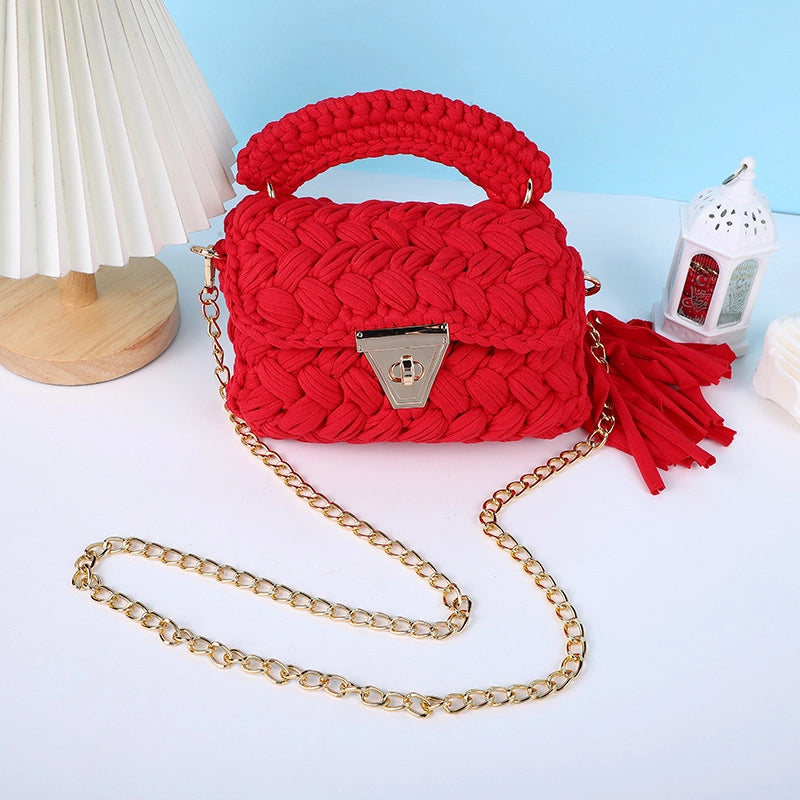 Women's Small Polyester Solid Color Streetwear Tassel Square Lock Clasp Shoulder Bag Handbag Crossbody Bag