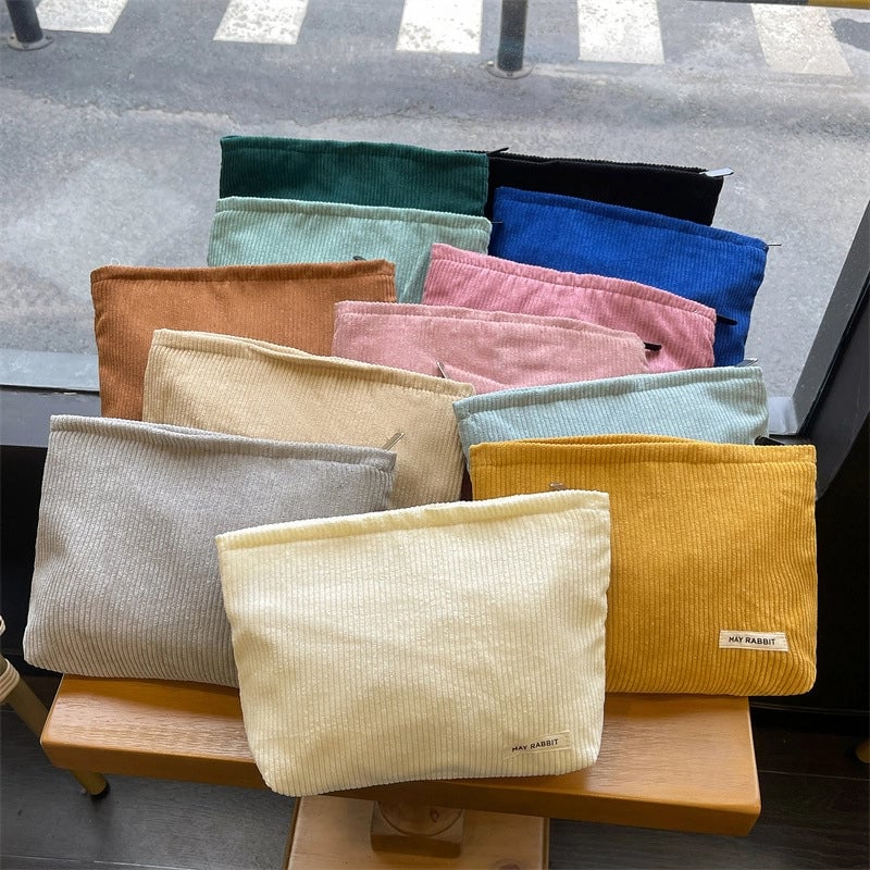 Women's Corduroy Letter Solid Color Basic Square Zipper Cosmetic Bag Clutch Bag