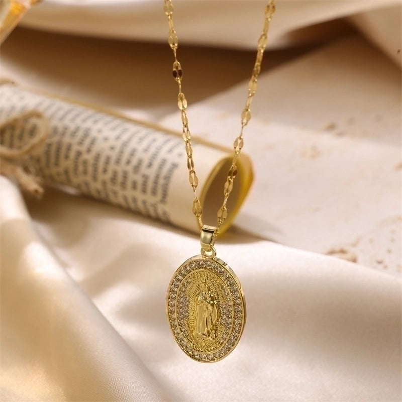 3 Pieces Cute Sweet Cross Moon Heart Shape 201 Stainless Steel Zircon 18K Gold Plated Enamel Plating Inlay Pendant Necklace