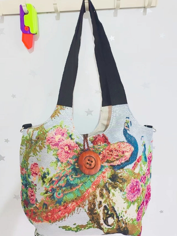 Women's Large Canvas Elephant Ethnic Style Square Zipper Shoulder Bag