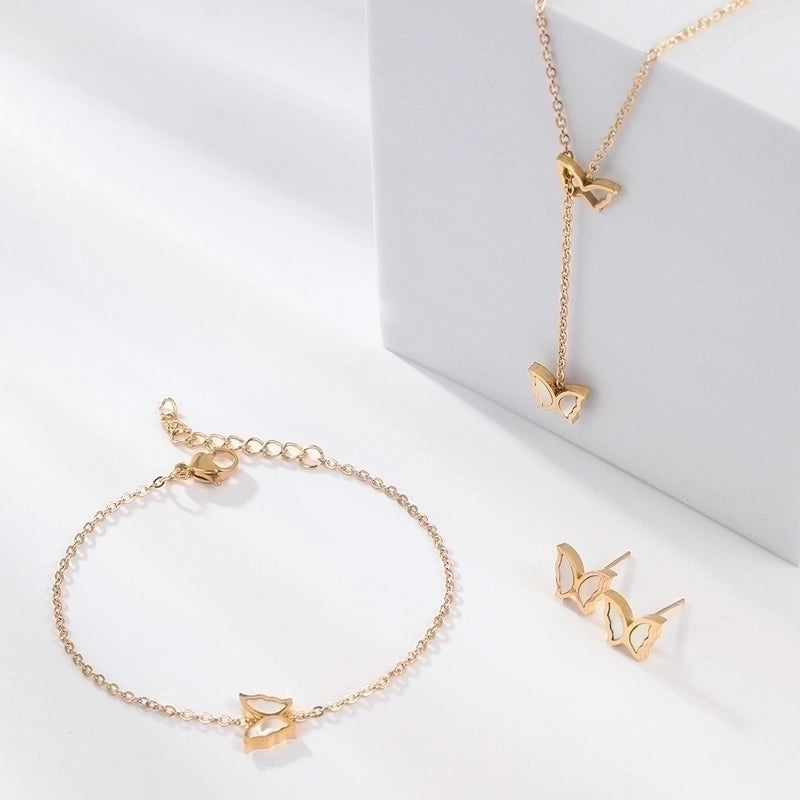Fashion Cross Heart Shape Butterfly 201 Stainless Steel Shell 18K Gold Plated Plating Stainless Steel Jewelry Sets