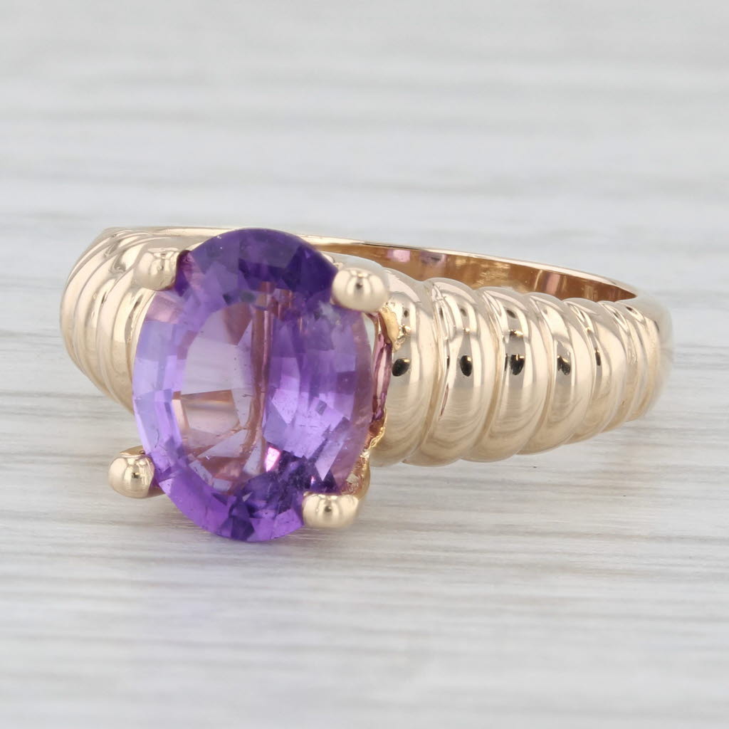 2.50ct Oval Solitaire Amethyst Ring 14k Yellow Gold Size 6.25