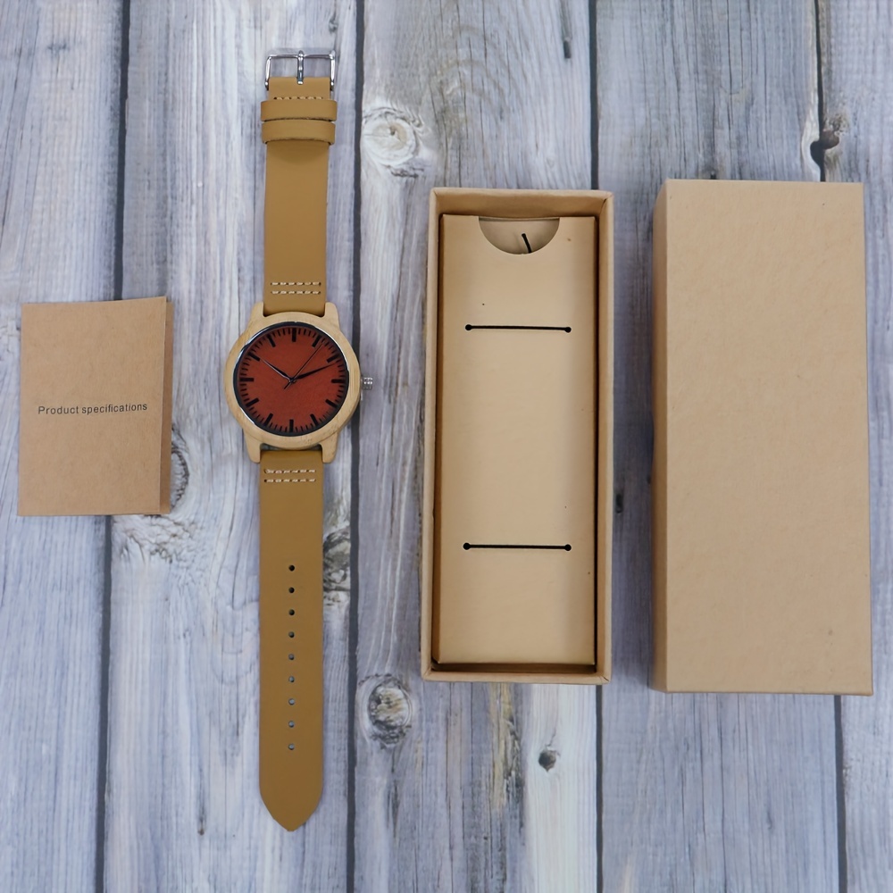 Carbonized Bamboo Men's Calf Belt Red Dial Wrist Watch Men's Accessories