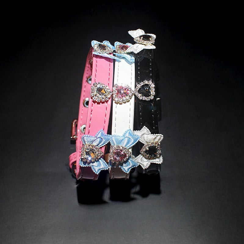 Rhinestone Heart Bow Decor Dog Cat Collar