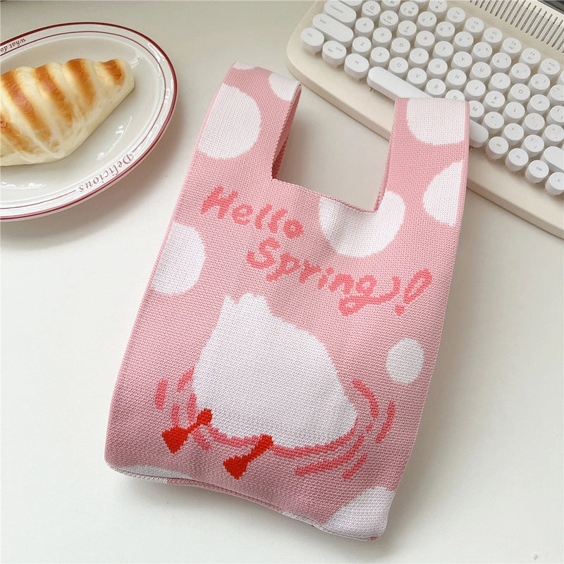 Women's Small Knit Animal Cartoon Cute Open Handbag