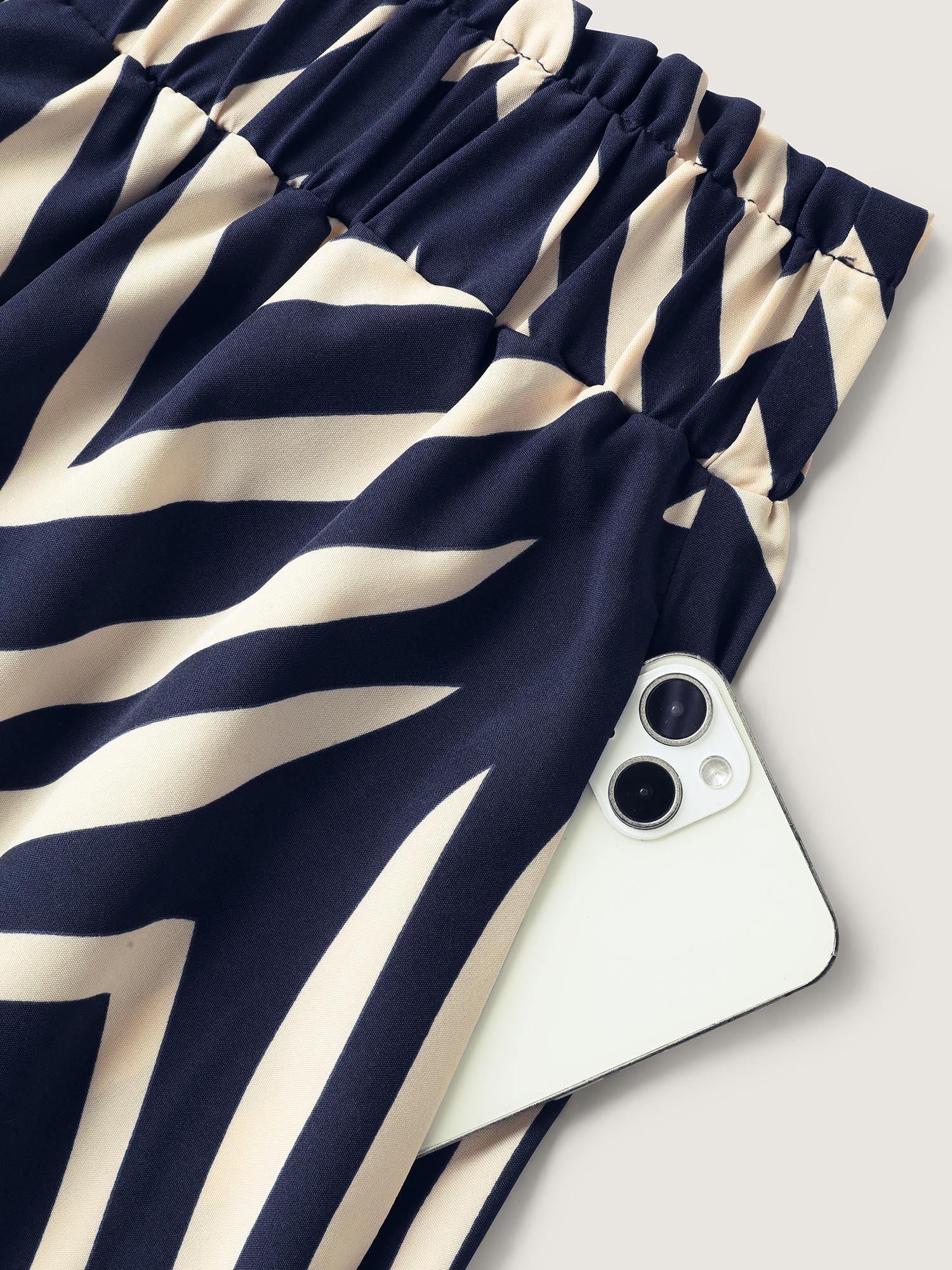 Stretchy Waist Tie Geometric Midi Skirt