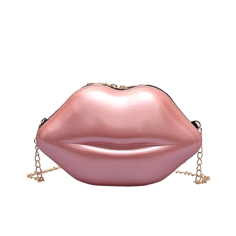 Women's Small Pu Leather Lips Fashion Profiled Zipper Chain Bag