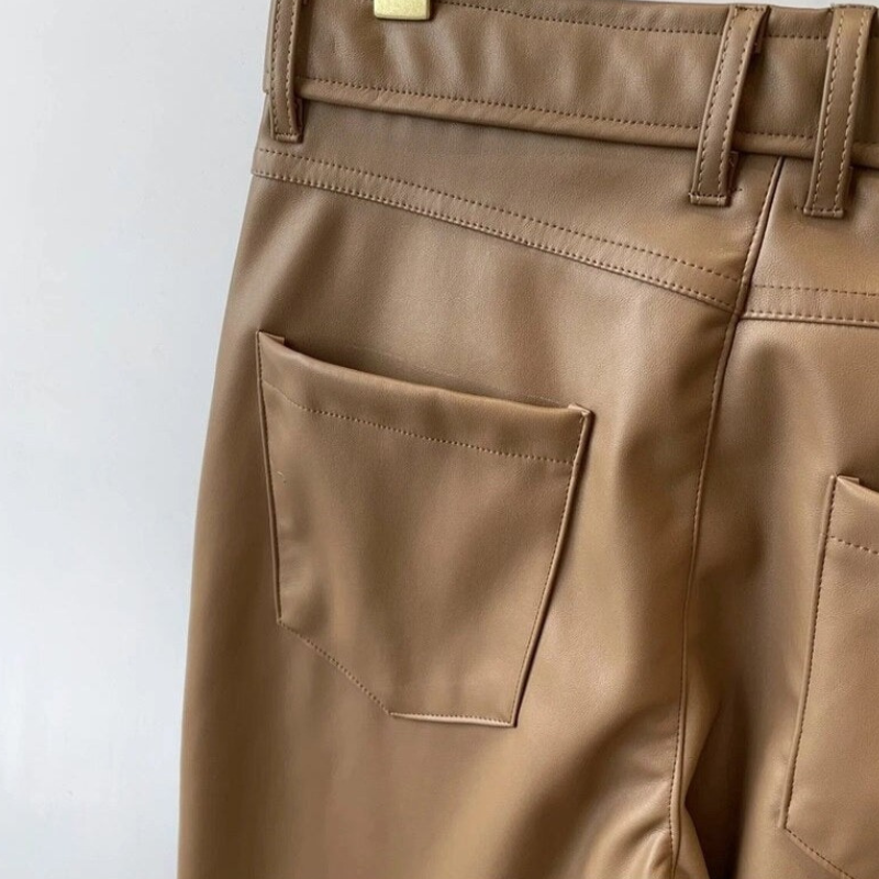 Faux Leather Wide Leg Casual Trouser Pants
