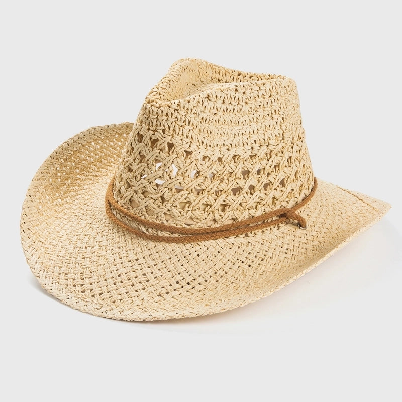 Solid Color Sunscreen Sunshade Cowboy Handmade Straw Hat