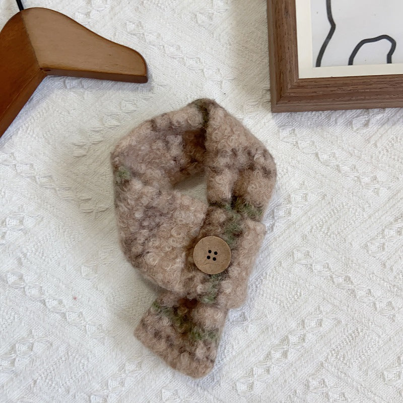 Plaid Pattern Buttoned Fleece Dog Cat Scarf