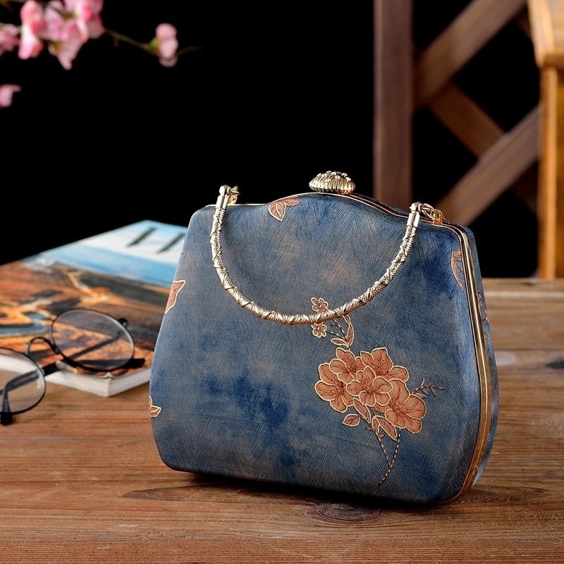 Women's Small Satin Flower Elegant Vintage Style Clasp Frame Handbag