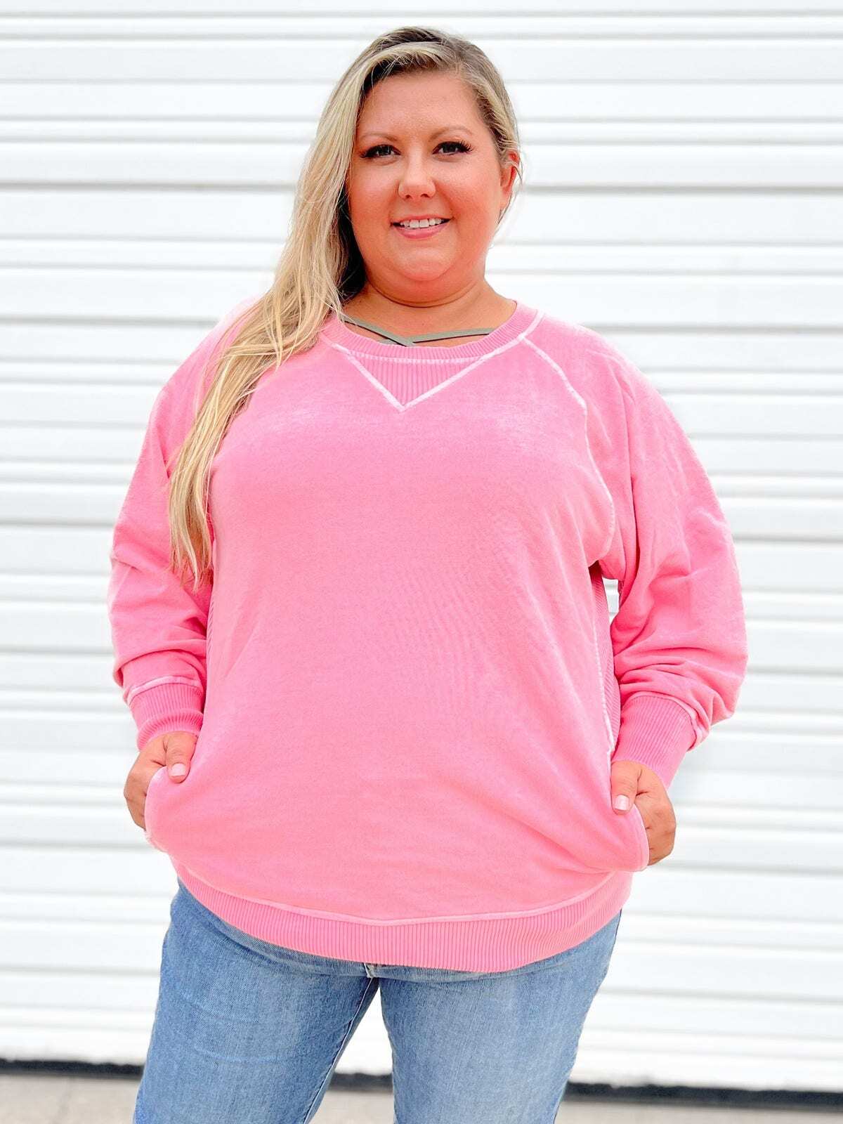 FINAL SALE⚡8 Packs for $24.95⚡ - Door Buster! Zenana Pigment Dyed French Terry Pullover w/ Pockets (Multiple Colors)