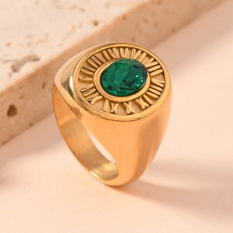 Vintage Style Baroque Style Roman Style Roman Numeral 304 Stainless Steel Zircon Inlay Rings