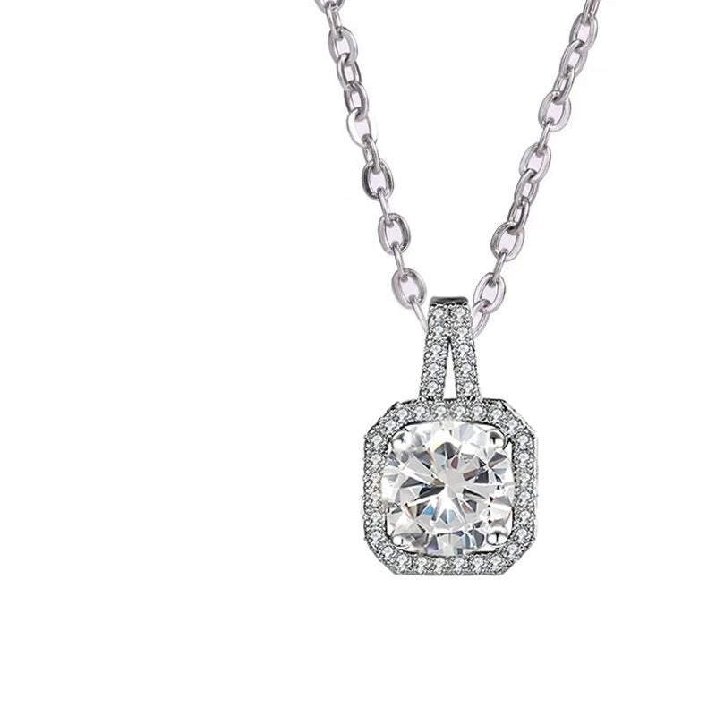 201 Stainless Steel White Gold Plated Gold Plated Classic Style Plating Inlay Square Glass Zircon Pendant Necklace
