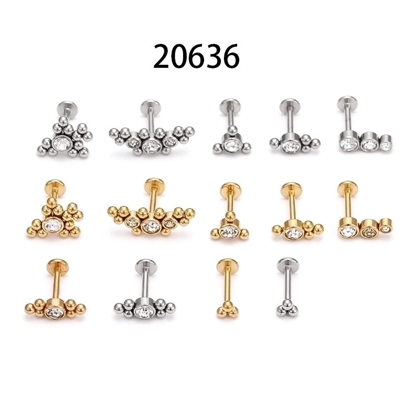 Minimalist Geometric Stainless Steel Inlay Zircon Lip Stud 1 Piece