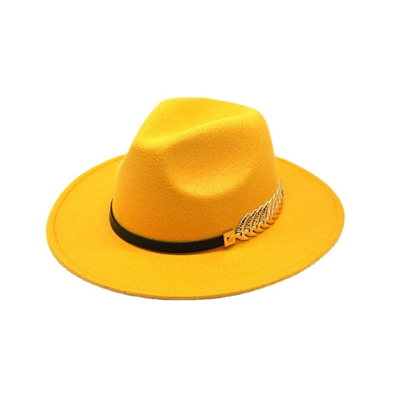 Style Fish Bone Gold Leaf Wool Gentleman Hat Large Brim Felt Hat Jazz Big Maple Leaf Imitation Wool Hat