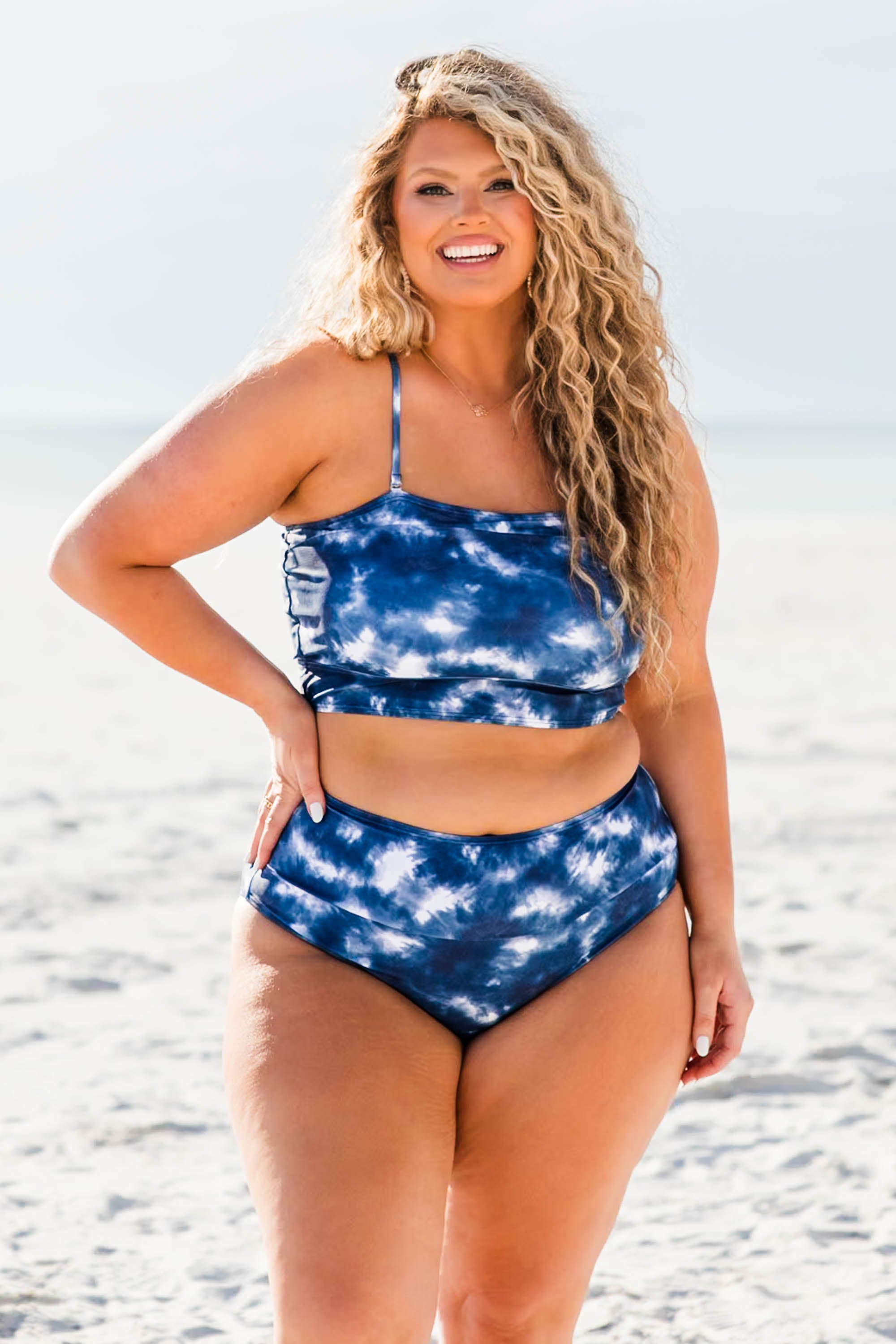 Hidden Islands Swim Top. Tie Dye-Blue