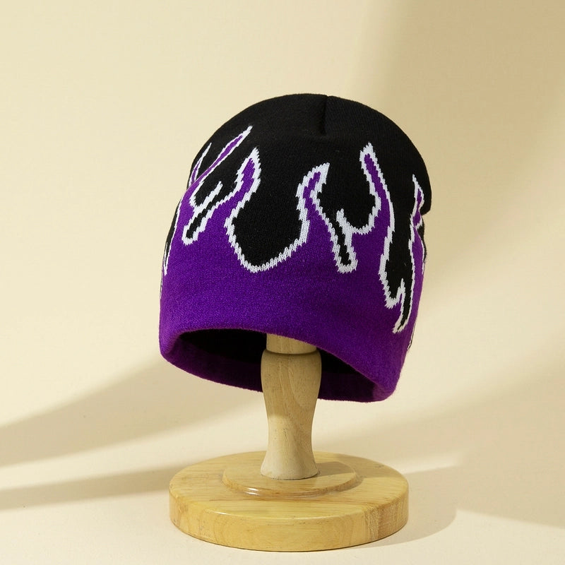 Unisex Casual Hip-Hop Flame Printing And Dyeing Eaveless Wool Cap