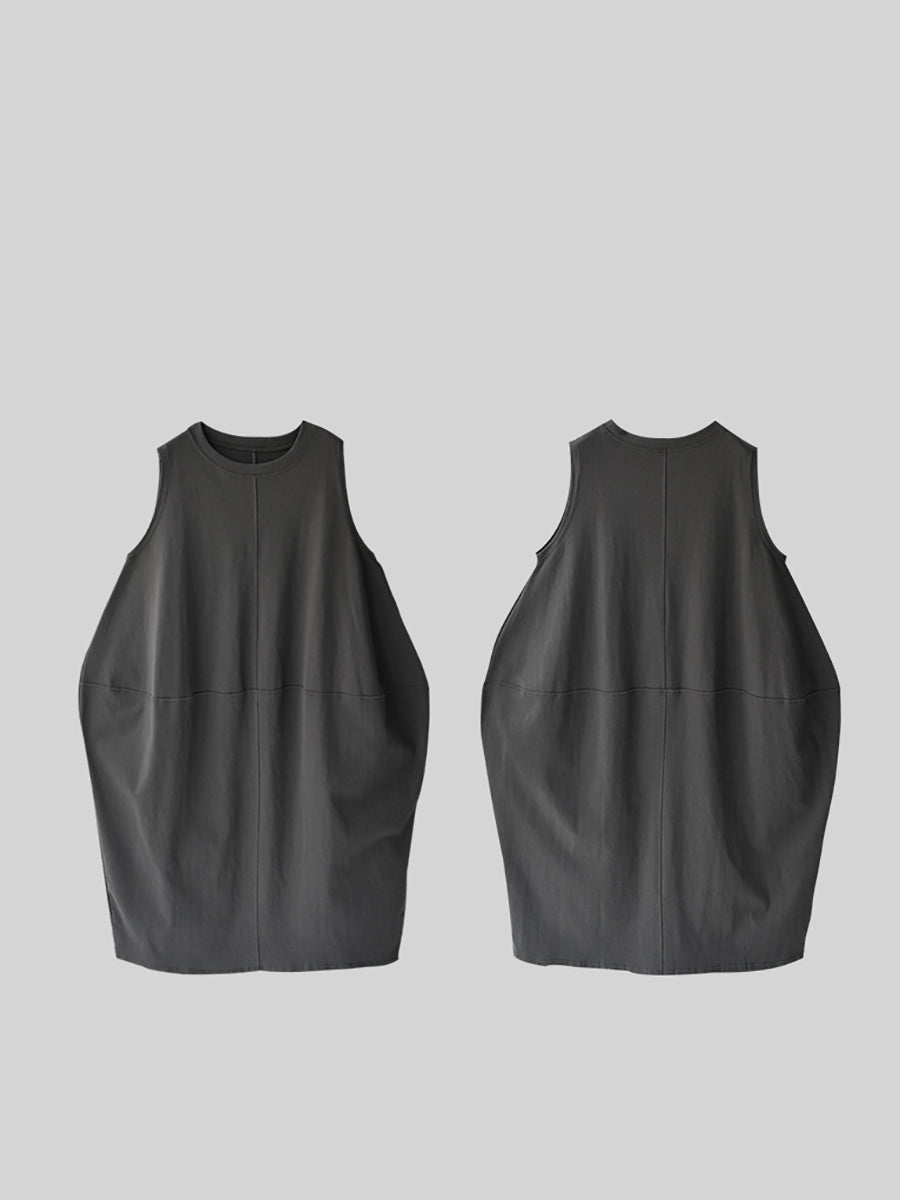 Women Summer Pure Color O-Neck 100%Cotton Vest Dress