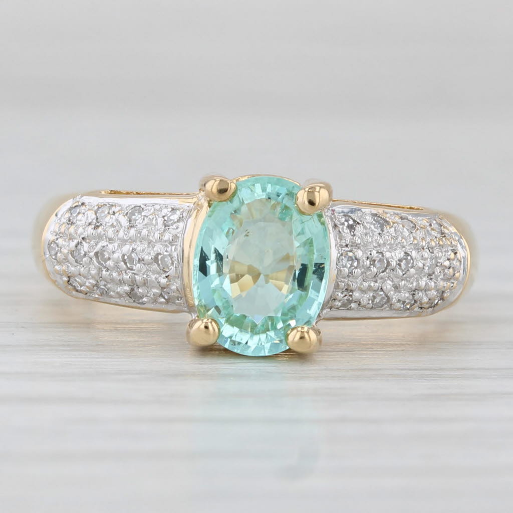 1.09ctw Green Tourmaline Diamond Ring 18k Yellow Gold Size 7