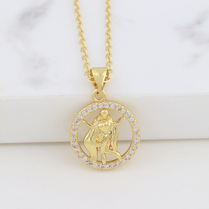 Women Diamond Metal Animal Zodiac Sign Copper Necklaces