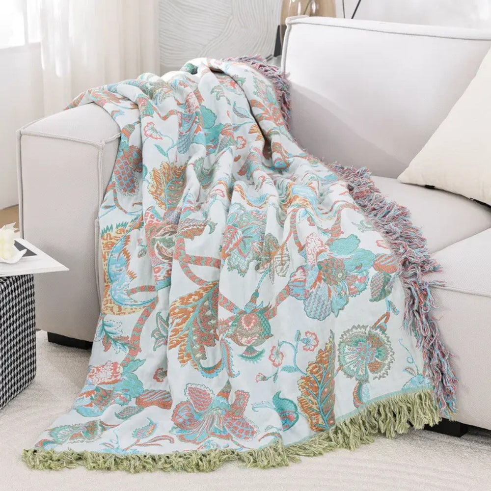 Floral Tassel Cotton Blanket