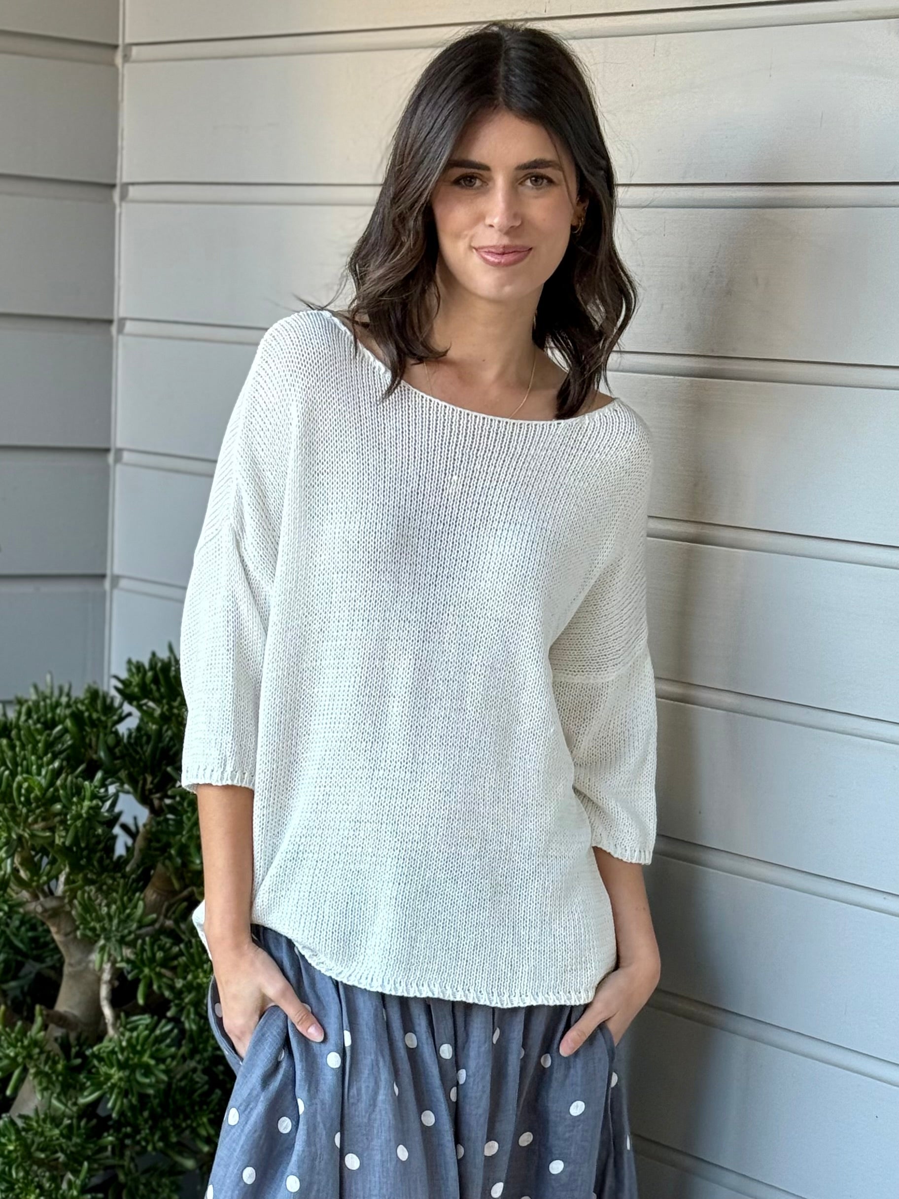 alex top - warm white cotton knit