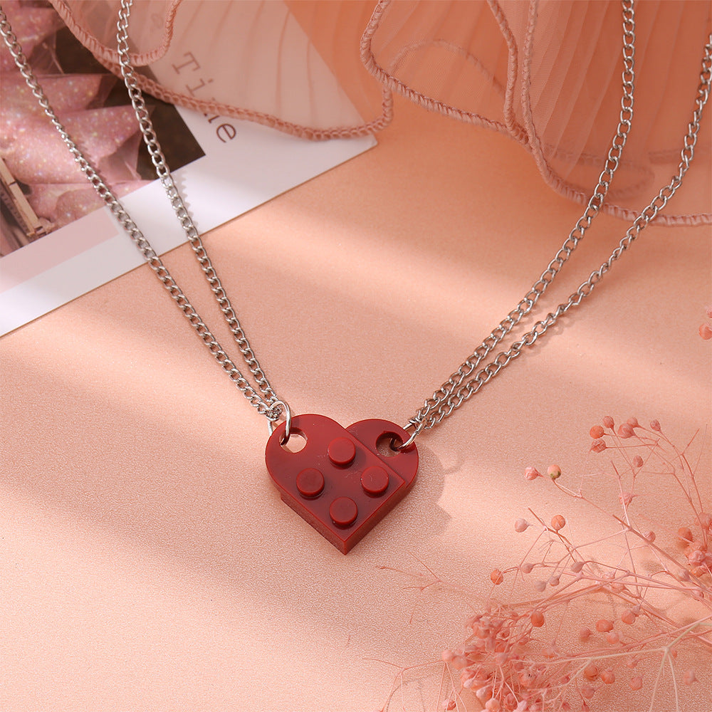 2 Pcs Lego Heart Necklaces
