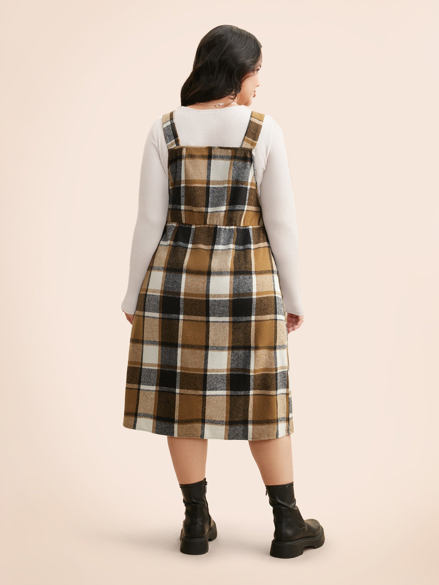 Plaid Patch Pocket Overall Dress