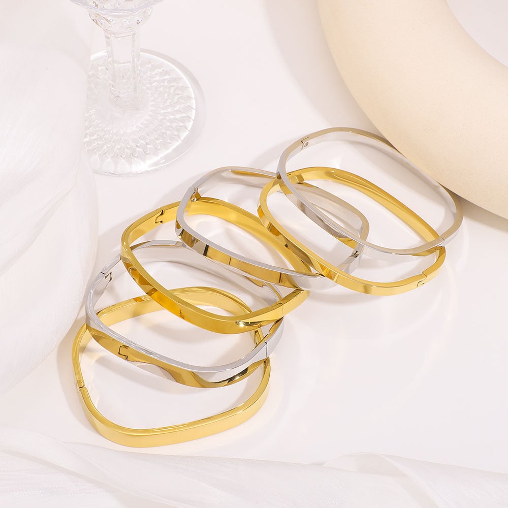 2025 Trendy Unique Square Stainless Steel Bracelet With 18K Gold Plated Female Set
