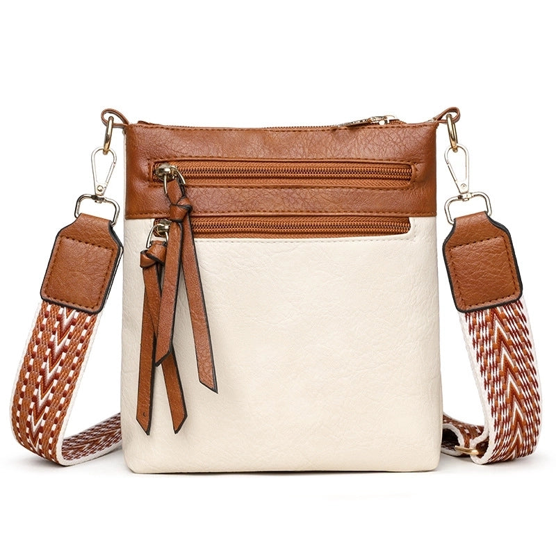 Women's Pu Leather Color Block Solid Color Vintage Style Sewing Thread Square Zipper Shoulder Bag Crossbody Bag