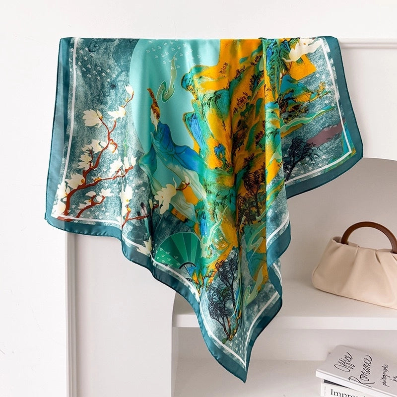 Women's Casual Vacation Lemon Flower Satin Printing And Dyeing Printing Dyeing Silk Scarf
