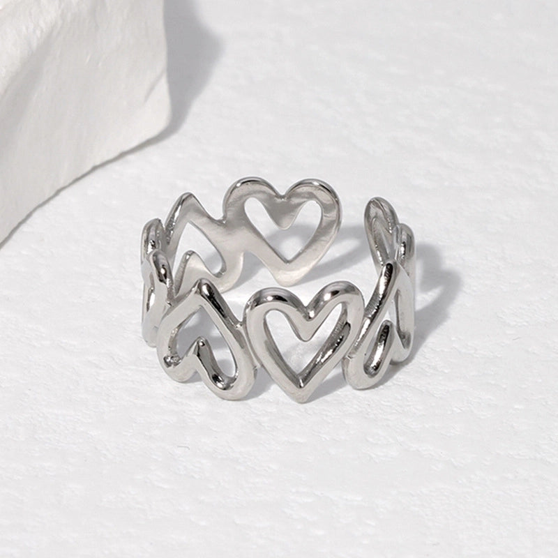 304 Stainless Steel 18K Gold Plated Elegant Retro Plating Geometric Leaf Heart Shape Open Rings