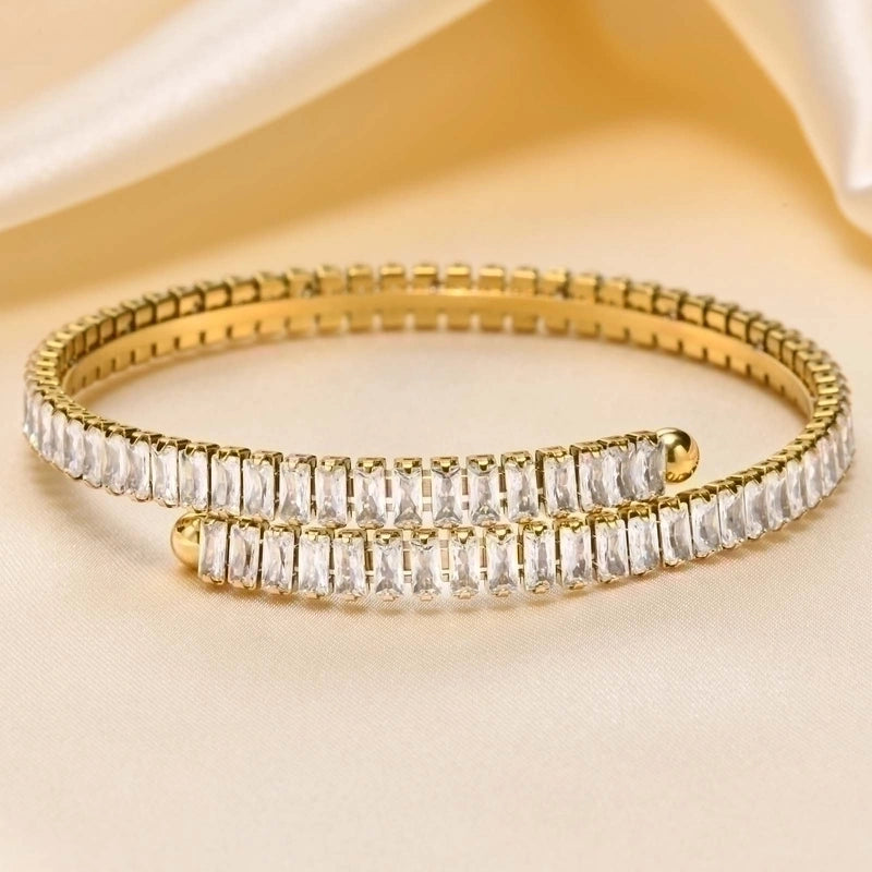 Vacation Geometric 201 Stainless Steel 18K Gold Plated Zircon Bangle In Bulk