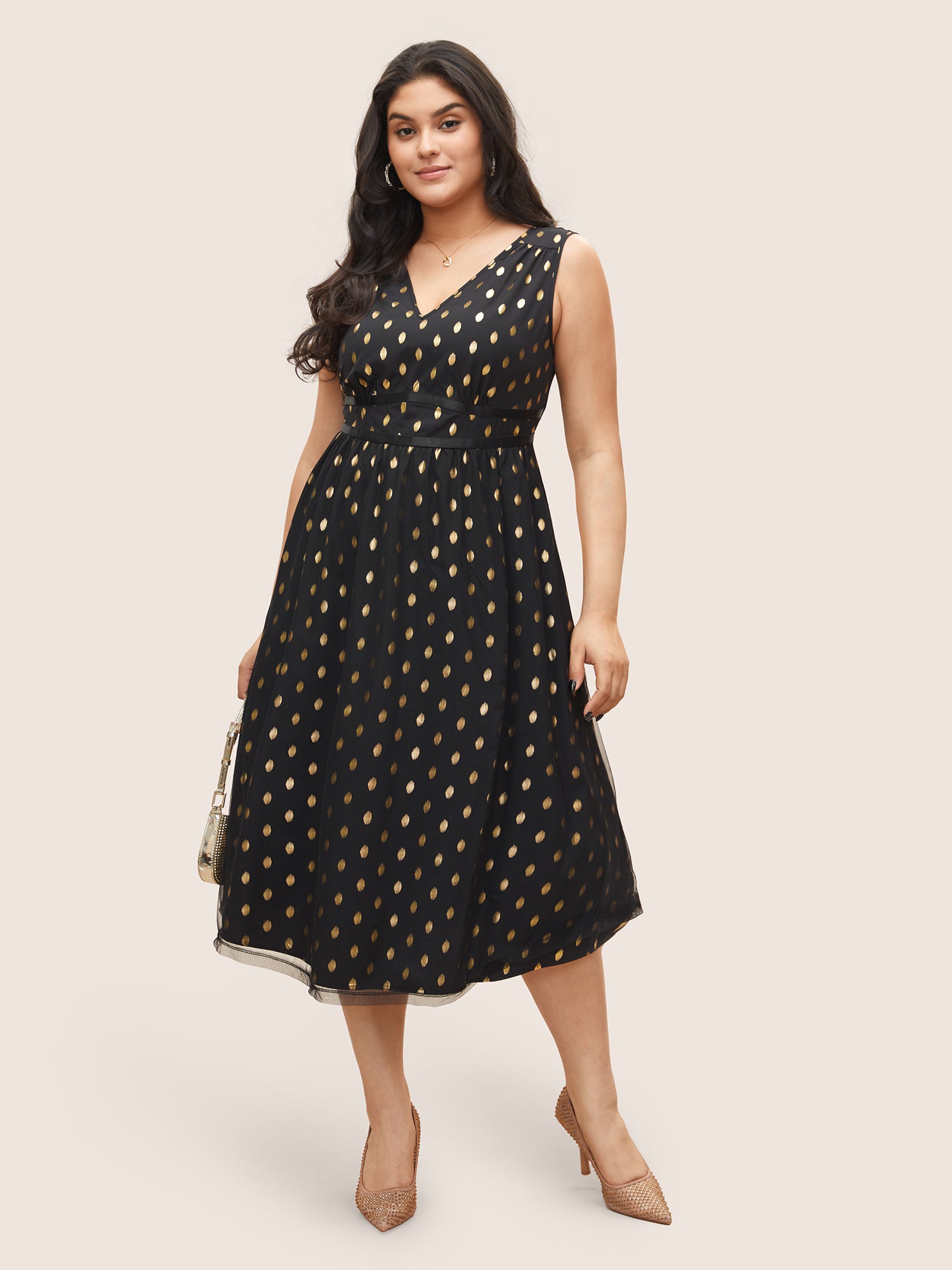 Glitter Polka Dot Pocket Patchwork Tank Dress