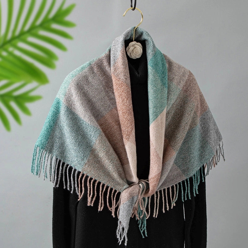 Women's Retro Lattice Polyester Tassel Scarf