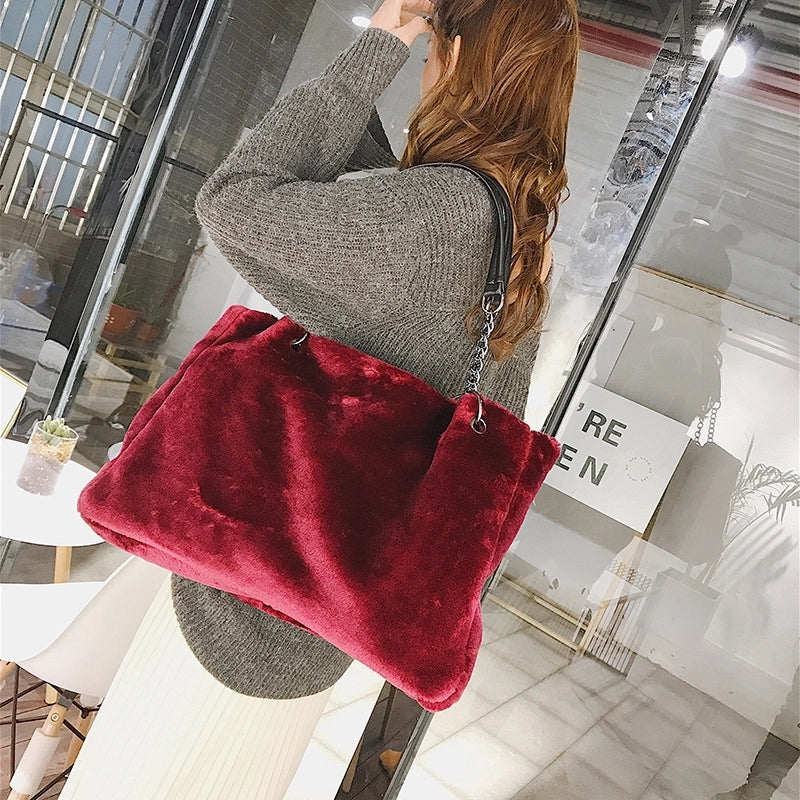 Autumn New Plush Women's Bag Handbag Fashion Plush Big Bag Women's Shoulder Bag Simple Bag