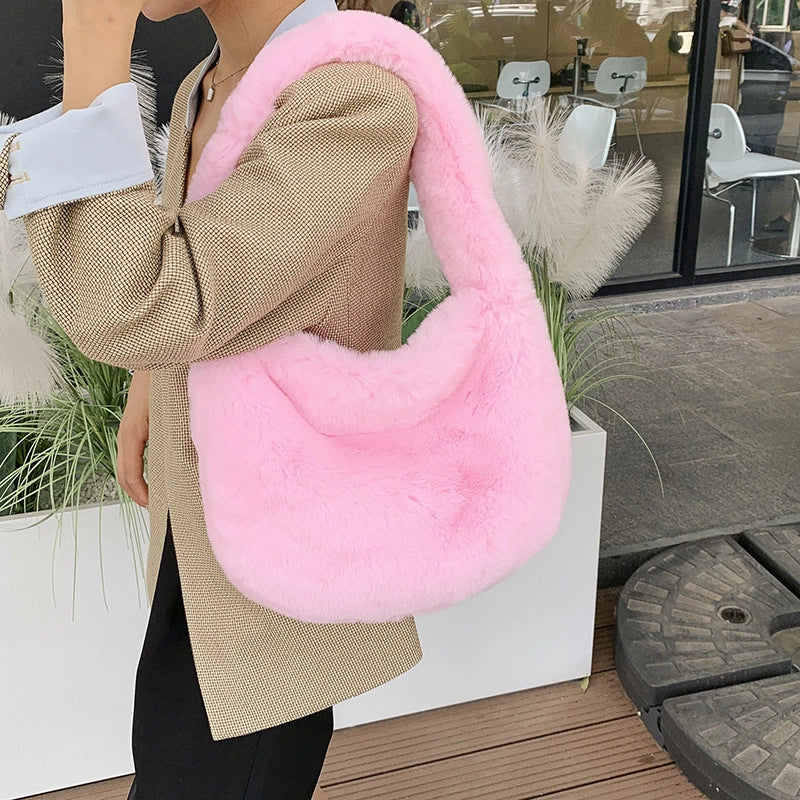 New Plush Bag Autumn And Winter Shoulder Rose Red Hot Girl Style Messenger Bag Furry Student Bag