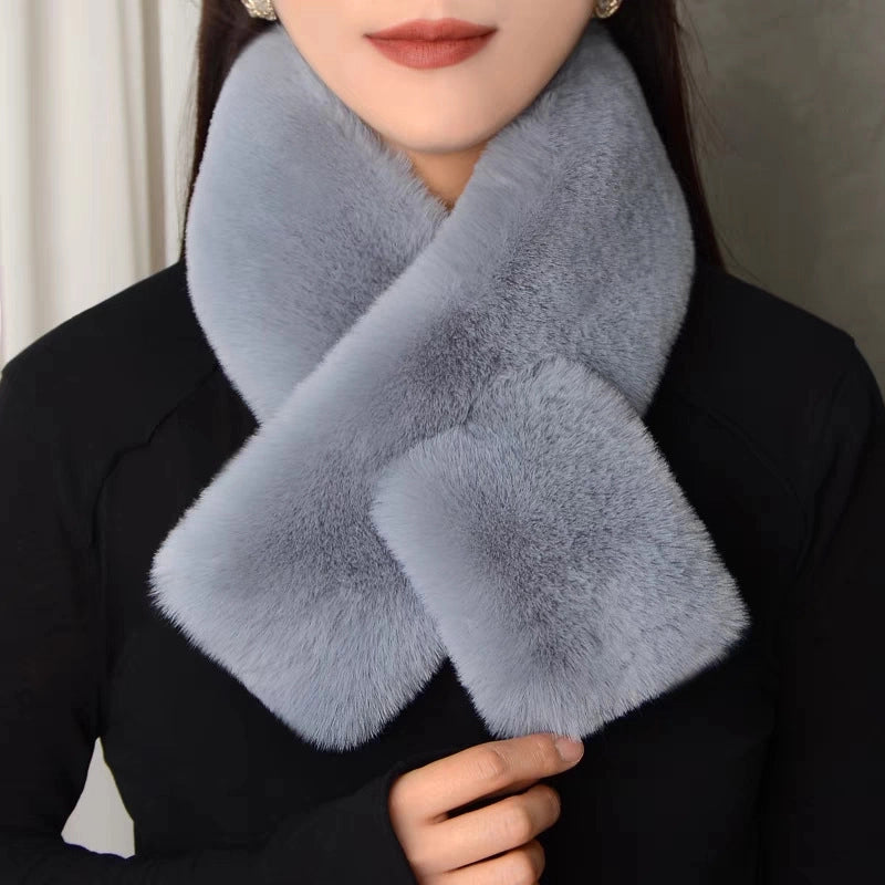 Flat Plush Scarf Imitation Rex Rabbit Hair Fashion Thickened Warm Scarf Advanced Sense Simple Flat Scarf