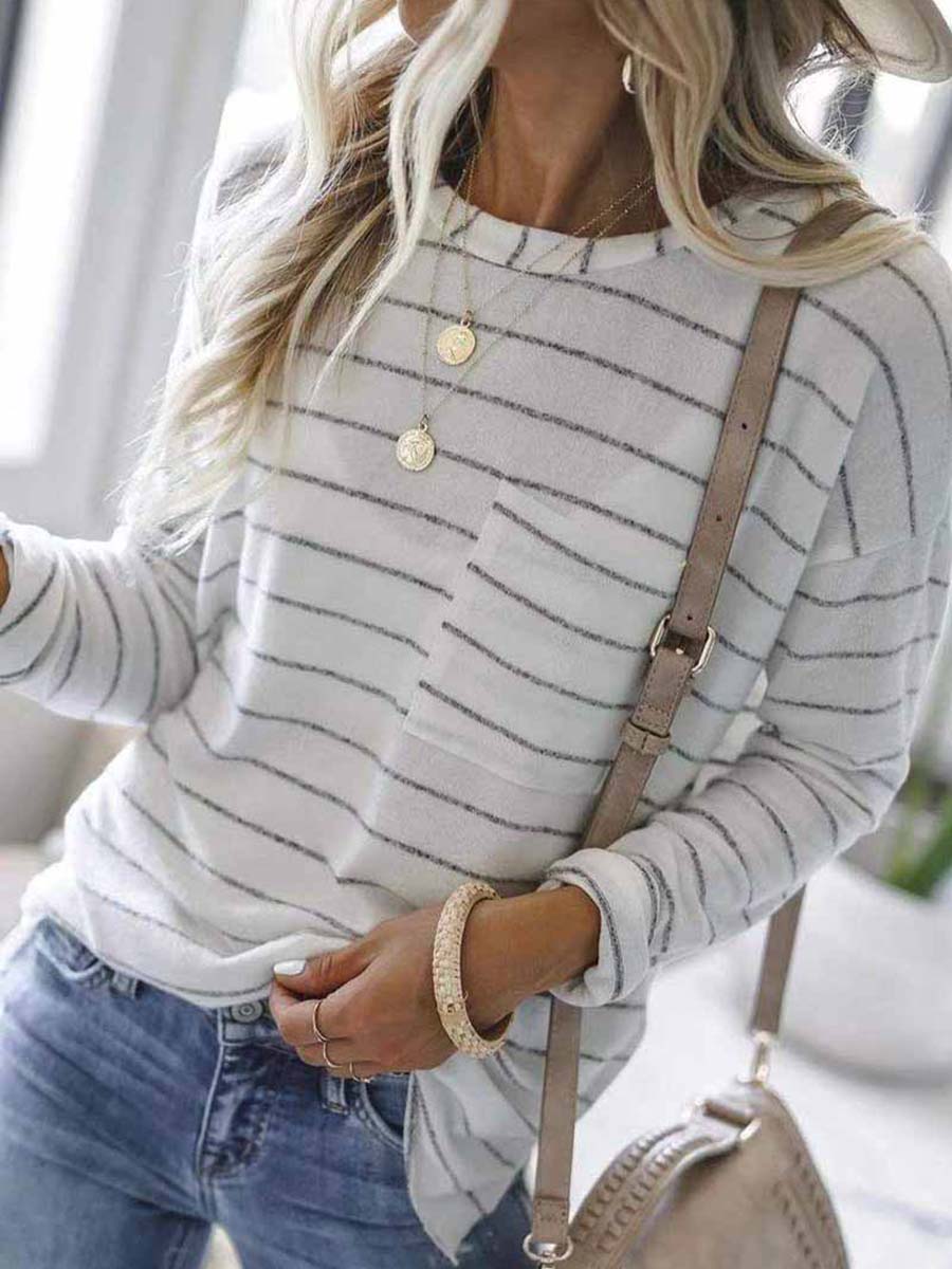 Striped Long Sleeve T-shirt With Pocket