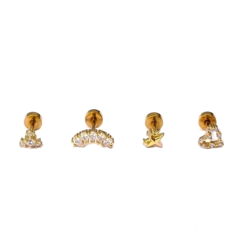 1 Piece Ear Cartilage Rings & Studs Classic Style Geometric Stainless Steel Copper Polishing Plating Inlay Zircon 18K Gold Plated Ear Cartilage Rings & Studs
