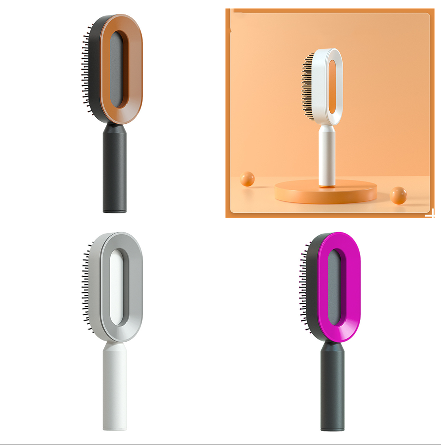 Self-cleaning hairbrush for women. One-button cleaning airbag to prevent hair loss