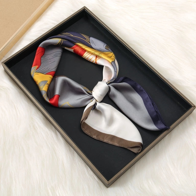 Women's Elegant Color Block Flower Satin Silk Scarf Kerchief