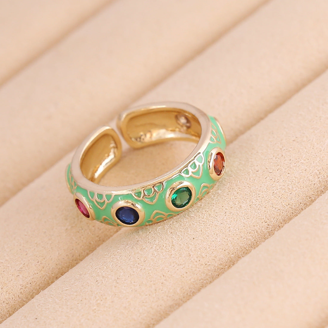 Women Retro Vintage Metal Flower Copper Oil Dripping Rings