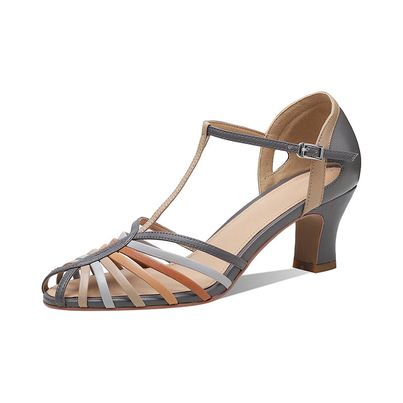 Vintage Roman T-Strap Fisherman Sandals Elegant Cowhide Closed-Toe Summer Shoes in Two Heel Heights