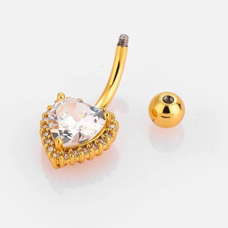 1 Piece Belly Rings Minimalist Classic Style Heart Shape Cat 316L Stainless Steel  Plating Inlay Zircon 14K Gold Plated Belly Rings