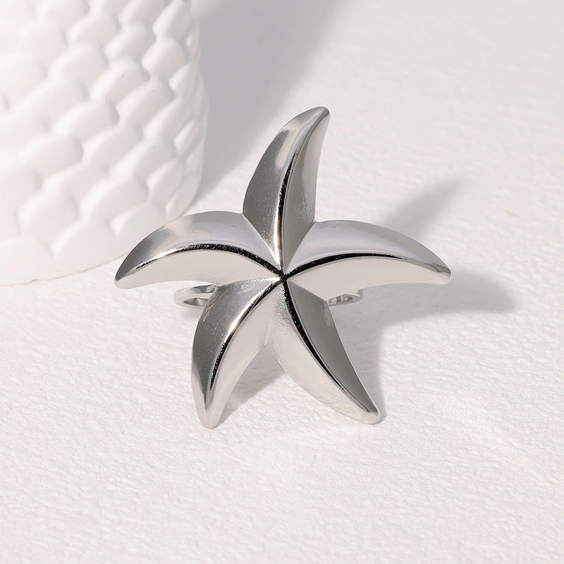 Simple And Cool Starfish Ring Beach Holiday Style Personality Niche All-Match Stainless Steel Ring For Women