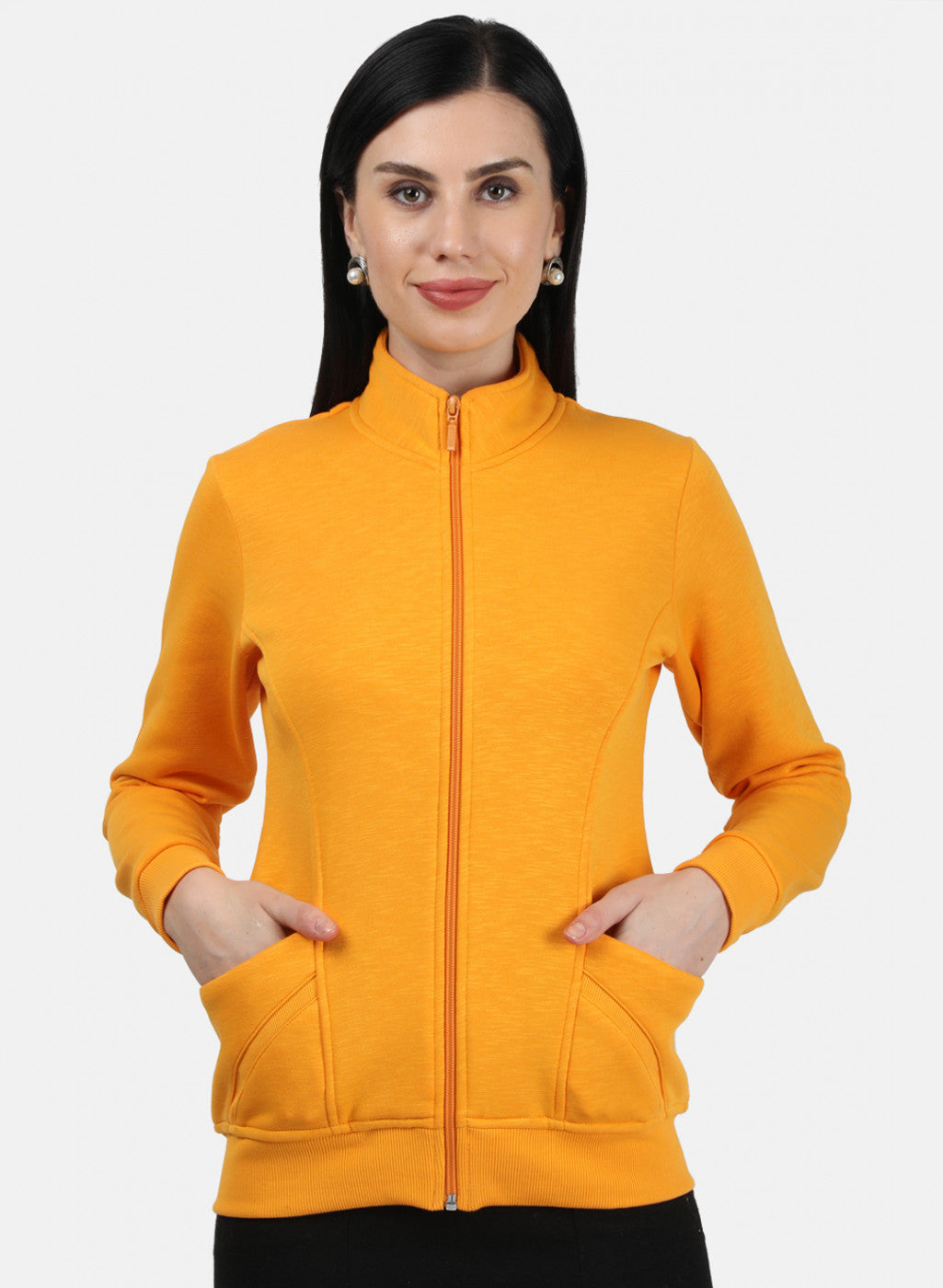 Women Mustard Plain Sweatshirt